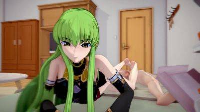 3d Green-haired Babe Giving A Reverse Footjob In Pov - upornia.com - Japan